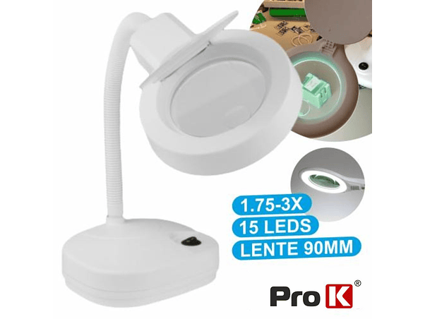 CANDEEIRO COM LUPA SECRETÁRIA 3/8 DIOPTRIAS 15 LEDS 10W PROK 1