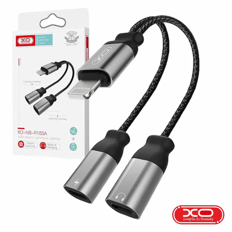 CABO ADAPTADOR LIGHTNING MACHO PARA 2X LIGHTNING FÊMEA XO 1