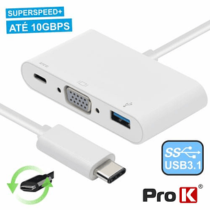 ADAPTADOR MICRO USB-C / VGA+ USB-A + MICRO USB-C 3.0 PROK