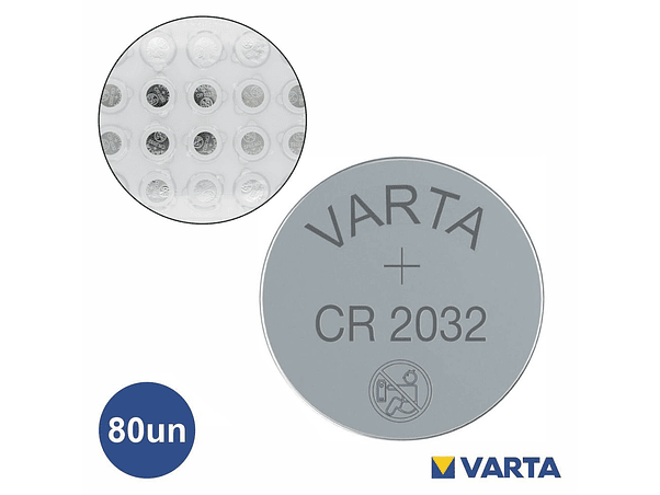 PILHA LÍTIO BOTÃO CR2032 3V 80X VARTA 1