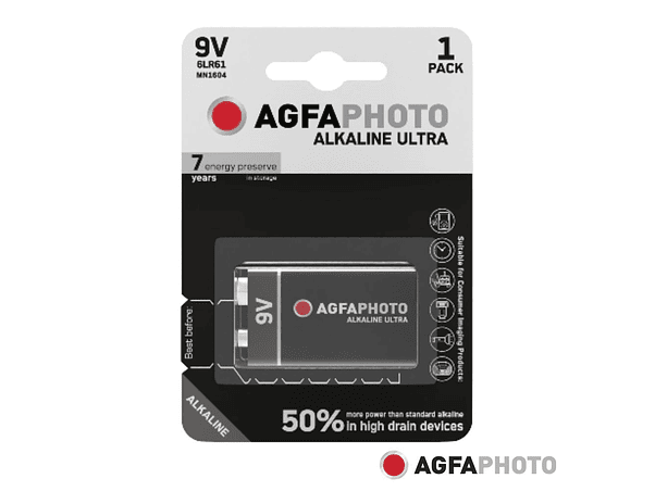 PILHA ALCALINA 6LR61/9V 9V 1X BLISTER ULTRA AGFAPHOTO 1