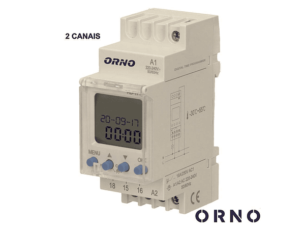 TEMPORIZADOR SEMANAL DIGITAL 16A 230V PARA CALHA DIN ORNO 1