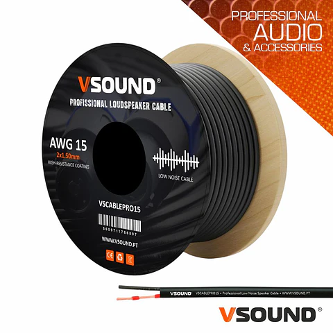 CABO COLUNA PROFISSIONAL 2X1.50MM² PRETO REDONDO VSOUND