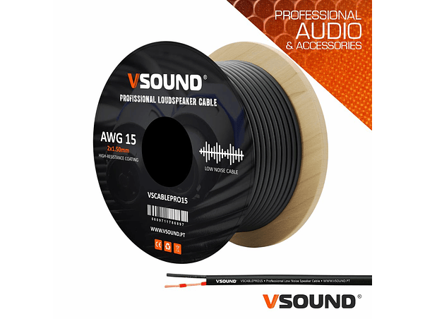 CABO COLUNA PROFISSIONAL 2X1.50MM² PRETO REDONDO VSOUND 1