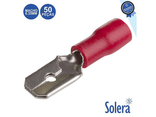 TERMINAL FASTON MACHO ISOLADO 6.35MM VERMELHO 50X SOLERA 1