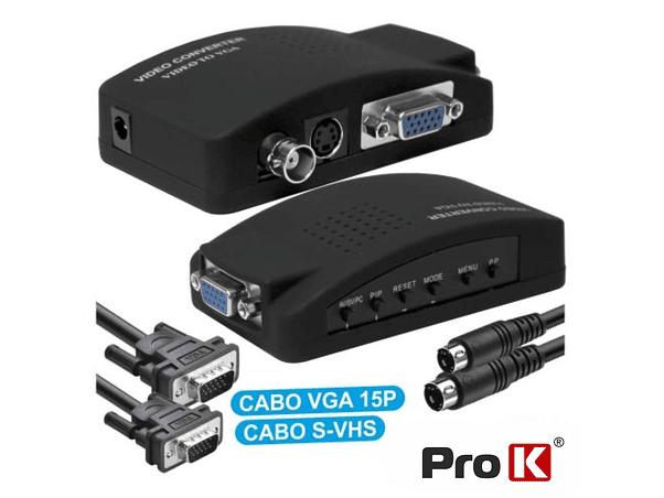 CONVERSOR VÍDEO VGA+BNC+SVHS PARA VGA COM CABOS PROK 1
