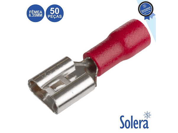 TERMINAL FASTON FÊMEA ISOLADO 6.35MM VERMELHO 50X SOLERA 1