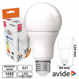 LÂMPADA LED E27 GLOBO A60 11W 230V 4000K 1055LM AVIDE
