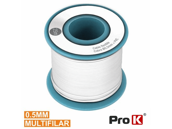 CABO MULTIFILAR BRANCO 0.5MM ROLO 25M PROK 1