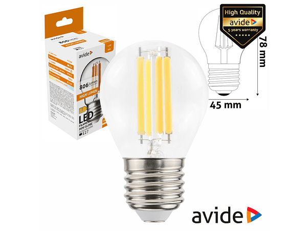 LÂMPADA LED E27 GLOBO FILAMENTO 6.5W 230V 4000K 806LM AVIDE 1