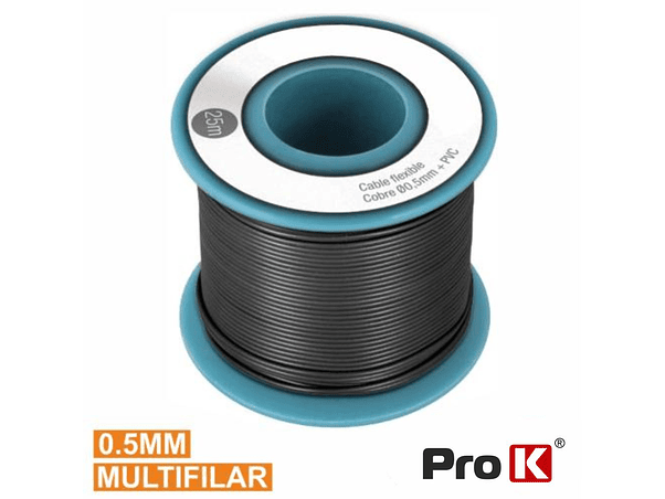 CABO MULTIFILAR PRETO 0.5MM ROLO 25M PROK 1