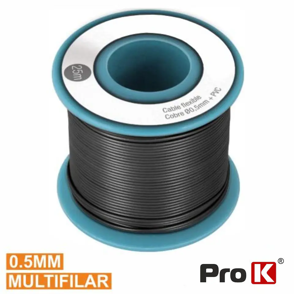 CABO MULTIFILAR PRETO 0.5MM ROLO 25M PROK 1