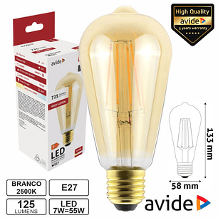 LÂMPADA LED E27 DIMÁVEL FILAMENTO 7W 230V 2500K 725LM AVIDE