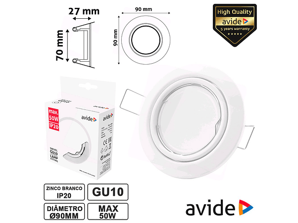 ARO REDONDO AJUSTÁVEL BRANCO PARA MR16-GU10 AVIDE 1