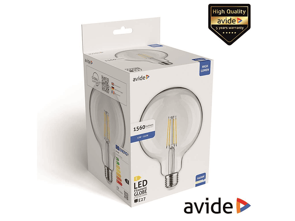 LÂMPADA LED E27 GLOBO FILAMENTO 12W 240V 6400K 1560LM AVIDE 1