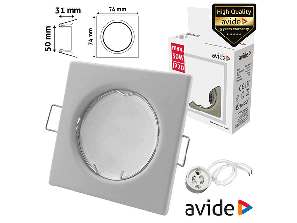 ARO QUADRADO FIXO BRANCO PARA MR16-GU10 AVIDE 1