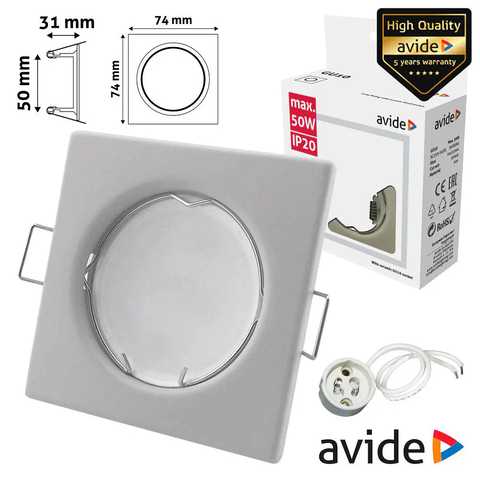 ARO QUADRADO FIXO BRANCO PARA MR16-GU10 AVIDE 1