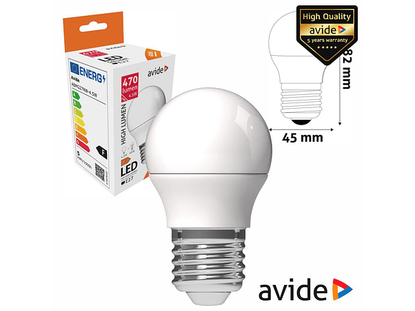 LÂMPADA LED E27 GLOBO G45 4.5W 230V 4000K 470LM AVIDE 1