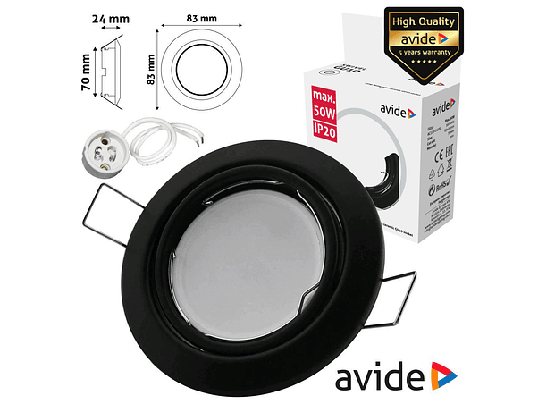 ARO REDONDO AJUSTÁVEL CÓNICO PRETO PARA MR16-GU10 AVIDE 1