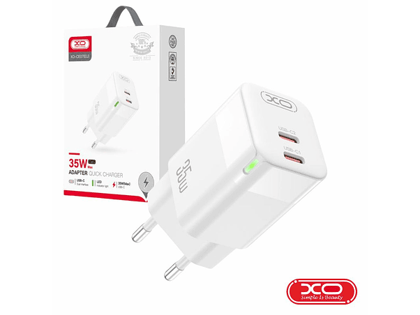 ALIMENTADOR 2 USB-C PD 35W GAN 3A BRANCO XO 1