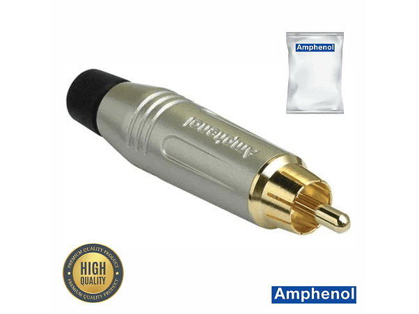 FICHA RCA MACHO PRETA METÁLICA / DOURADA AMPHENOL 1