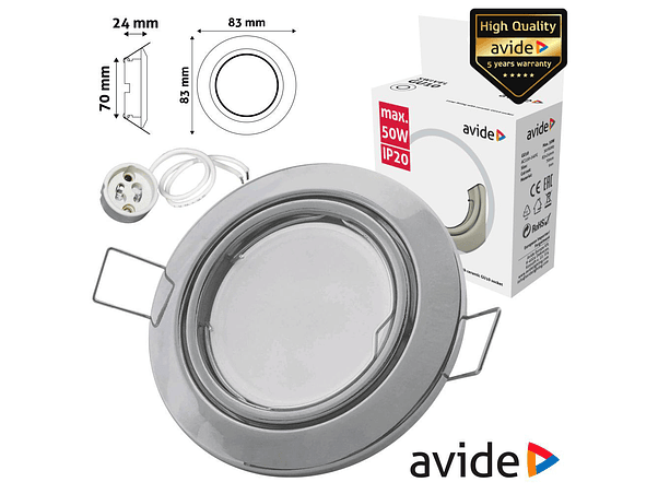 ARO REDONDO AJUSTÁVEL CÓNICO CROMADO PARA MR16-GU10 AVIDE 1