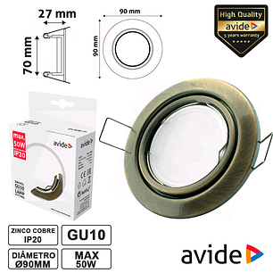 ARO REDONDO AJUSTÁVEL COBRE PARA MR16-GU10 AVIDE