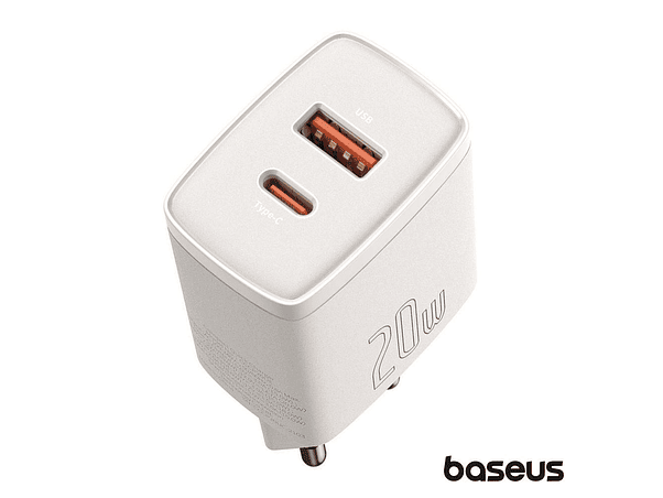 ALIMENTADOR COMUTADO USB-A/USB-C PD 3.0 20W BRANCO BASEUS 1