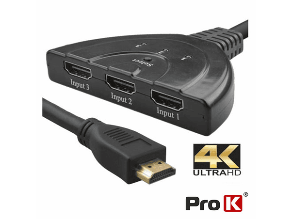 DISTRIBUIDOR HDMI AMPLIFICADO 3 ENTRADAS 1 SAÍDA PROK 1