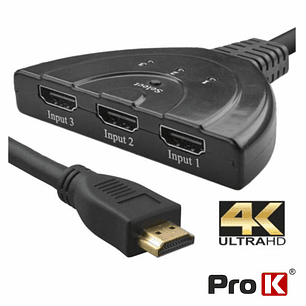 DISTRIBUIDOR HDMI AMPLIFICADO 3 ENTRADAS 1 SAÍDA PROK