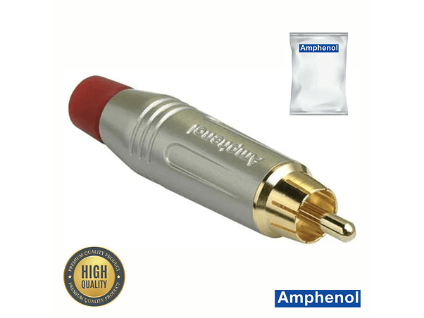 FICHA RCA MACHO VERMELHA METÁLICA / DOURADA AMPHENOL 1