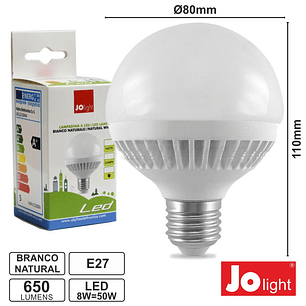 LÂMPADA E27 8W=50W 230V LEDS GLOBO BRANCO NATURAL 650LM