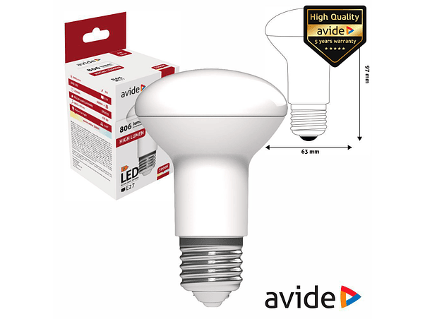LÂMPADA LED E27 R63 8W 230V 3000K 806LM AVIDE 1