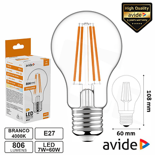 LÂMPADA LED E27 GLOBO FILAMENTO 7W 230V 4000K 806LM AVIDE