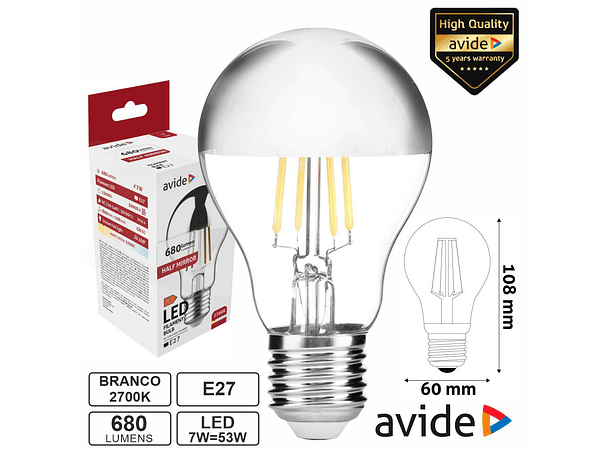 LÂMPADA LED E27 HF GLOBO FILAMENTO 7W 230V 2700K 806LM AVIDE 1