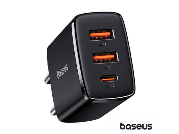 ALIMENTADOR COMUTADO 2 USB-A / 1 USB-C PD 30W PRETO BASEUS 1