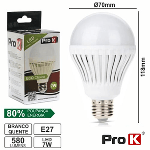 LÂMPADA E27 7W=40W 230V 24 LEDS GLOBO BRANCO QUENTE 580LM PR