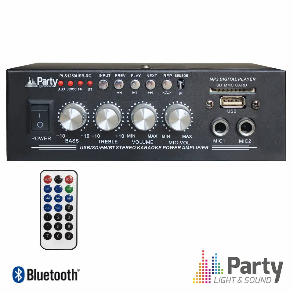 AMPLIFICADOR KARAOKE 2X25W 8-16 OHM 220V/12V USB/BT/FM LTC 1