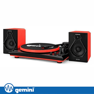 GIRA-DISCOS 33/45/78RPM PRETO/VERMELHO COM 2 COLUNAS GEMINI