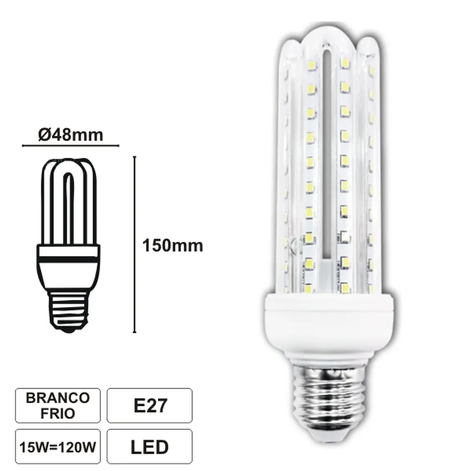 LÂMPADA E27 15W=120W 230V LED 4U BRANCO FRIO 1200LM 1