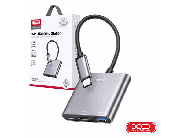 HUB USB-C PARA USB-A 3.0 + HDMI + USB-C PD XO 1