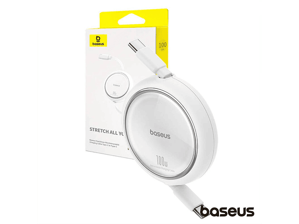 CABO RETRÁTIL USB-C PARA USB-C MACHO PD 100W BRANCO BASEUS 1