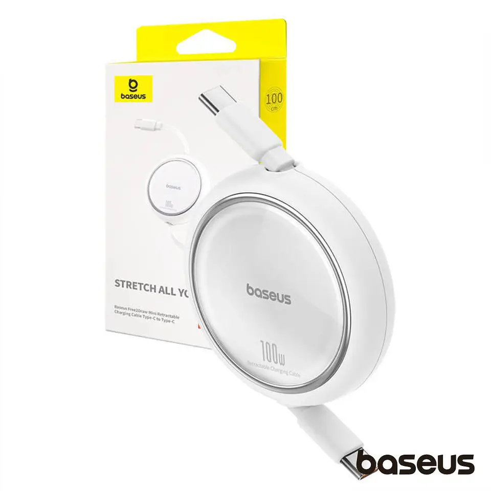 CABO RETRÁTIL USB-C PARA USB-C MACHO PD 100W BRANCO BASEUS 1