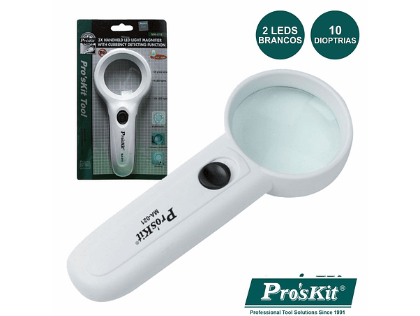 LUPA COM ILUMINAÇÃO 2 LED 10X PROSKIT 1