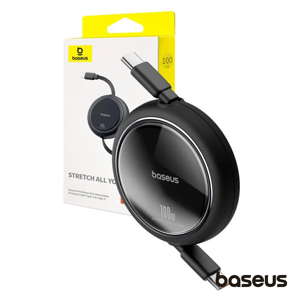CABO RETRÁTIL USB-C PARA USB-C MACHO PD 100W PRETO BASEUS 1