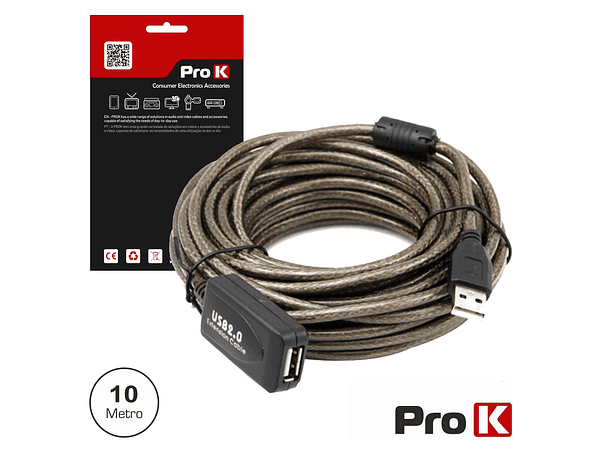 CABO USB-A 2.0 MACHO / USB-A FÊMEA AMPLIFICADO 10M PROK 1