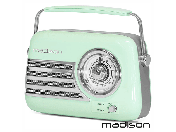 RÁDIO FM/AUX/BT/USB EXTRA BASS VINTAGE 30W VERDE MADISON 1