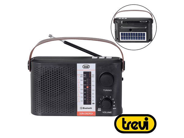 RÁDIO PORTÁTIL AM/FM/BT CLÁSSICO PRETO COM PAINEL SOLAR TREVI 1