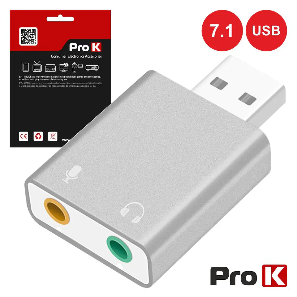 ADAPTADOR PLACA SOM USB 7.1 COM 2 FICHAS JACK PROK 1