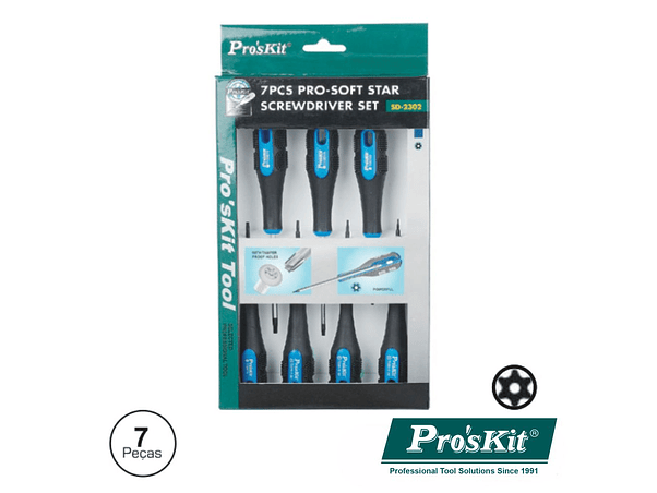 CONJUNTO DE 7 CHAVES TORX COM FURO PROSKIT 1